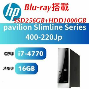 高性能HP 400-220JP /SSD256GB+HDD1TB■Core i7-4770 3.40GHz x8■大容量メモリ16GB■Blu-ray 搭載 ■Office2021■/無線Wi-Fi/Bluetooth