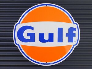 送料\220【GULF・ガルフ】※《ラウンドメタルサイン》　アメリカン雑貨　エンボス看板　ブリキ看板　79