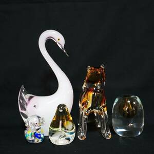 【B31】　クリスタル ガラス工芸 5点 まとめ / Multi Glass マルティグラス ベネチアンガラス　他 ガラス オブジェ 置物 動物