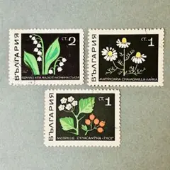 302. 海外　外国　ブルガリアの切手　消印有　レトロ花　3種　アンティーク
