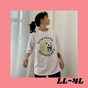 大きいサイズ パンダ カットムーン カジュアル Tシャツ LL-4L WH