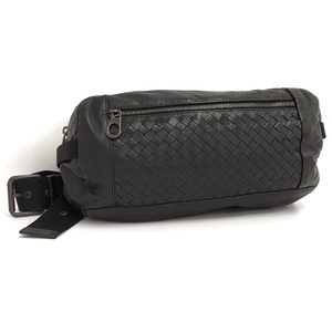 【中古】BOTTEGA VENETA ウエストバッグ ボディバッグ イントレチャート レザー ブラック