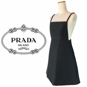 j198 良品 PRADA プラダ 2020 ボンディング ワンピース キャミワンピ ドレス 黒 ブラック フォーマル 36 ウール39% 正規品 レディース