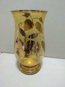 HOYA BOHEMIA GLASS ボヘミアングラス 花瓶 フラワーベース アンバー色 金彩花紋