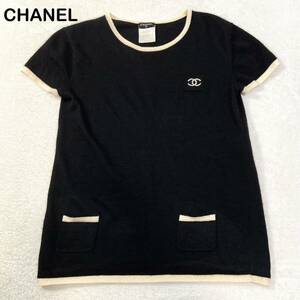 デザインGood! ☆美品☆ CHANEL ココマーク　カシミヤ　シルク　半袖ニット　トップス 38サイズ