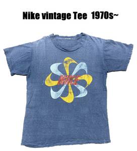 Tシャツ1970年s★NIKE SUNBURST T-SHIT★ナイキ 風車 紺★80