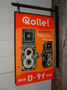 中古☆カメラ(2)日本版「ローライ.ROLLEI」吊下げ看板(検:二眼レフ.FLEX.CORD.フレックス.コード.アンティーク.昭和レトロ/飾り.インテリア