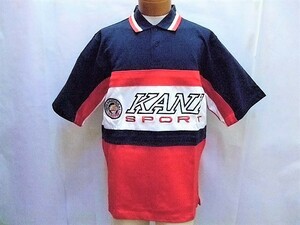 【KARL KANI/カールカナイ】半袖 ポロシャツ NAVY/RED M 新品/デッドストック/希少/ヴィンテージ/大き目/HIPHOP/ストリート/ヘビーウエイト