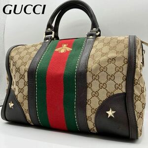 ●良品/希少モデル ●GUCCI グッチ ●シェリーライン ビー アニマリエ ●ミニボストンバッグ ハンドバッグ ●レザー キャンバス ●ブラウン