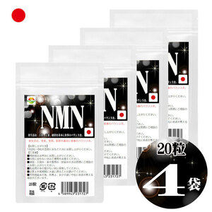 NMN サプリメント 20粒 4袋セット80粒 日本製 国産ニコチンアミドモノヌクレオチド使用 1粒250mgあたりNMN50mg配合　1袋に1000mg配合