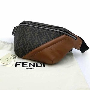 【超美品】FENDI フェンディ ズッカ柄 ウエストバッグ ボディバッグ ポーチ ブラウン 茶 PVC レザー メンズ レディース 未使用 7VA434 USED