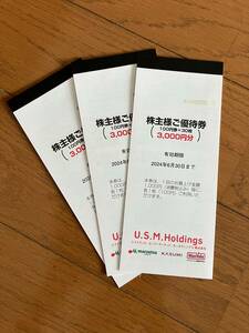 U.S.M.Holdings USMH　ユナイテッドスーパーマーケット（カスミ マルエツ　マックスバリュ関東） 株主優待券3000円分 　数量3　送料込