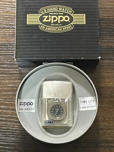 zippo タイムライト 文字盤 紺青 TIME LIGHT 銀仕上げ 1997年製 U.S HARD WATCH 年代物 デットストック 専用缶ケース 説明書/保証書