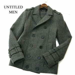 UNTITLED MEN アンタイトル メン 秋冬 メルトン ウール★ ベルトデザイン ミリタリー Pコート Sz.50　メンズ グレー　A3T15262_C#N