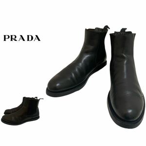 PRADA プラダ MADE IN ITALY イタリア製 サイドゴアレザーブーツ レザーチェルシーブーツ レザーブーツ ブラック 9(28.5位) アーカイブ