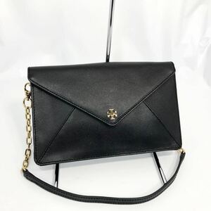 【極美品】トリーバーチ2way /ペーパー型/レザー/ゴールド金具/チェーン/ワンショルダーバック/クラッチ/ブラック