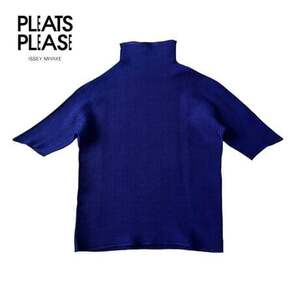 NC873ね@ ISSEY MIYAKE PLEATS (T.) プリーツカットソー ハイネック 半袖 サイズ3/L PLEATS PLEASE