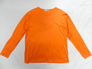HERMES エルメス イタリア製 刺繍 ロゴ オレンジ カラー 長袖 Tシャツ カットソー ロングスリーブ コットン 色 薄手 ブランド インナー 90S