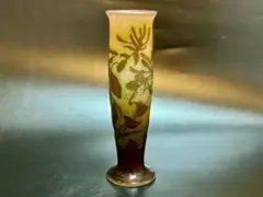26.5cm エミール ガレ 植物紋花瓶 フランス 被せガラス アールヌーボー