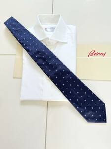 ■ 新品 Brioni ブリオーニ 定価 3万3,000円 永久定番 ネイビー 小紋 シルク タイ ネクタイ スーツ マリネッラ kiton アットリーニ zilli