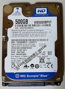 4271 2.5インチ内蔵SATAハードディスク 9.5mm 500GB WesternDigital WD5000BPVT-22HXZT3 5400rpm Acer Windows7Home 3507時間 正常