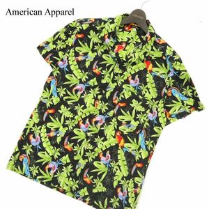 USA 米国製★ American Apparel アメリカンアパレル 春夏 【ボタニカル 総柄】 半袖 アロハシャツ Sz.L　メンズ アメアパ 黒　C3T05192_6#A