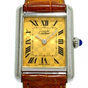 Cartier(カルティエ) 腕時計 マストタンクSM W1017654 レディース 925/文字盤ブロックチェック柄/クロコベルト オレンジ