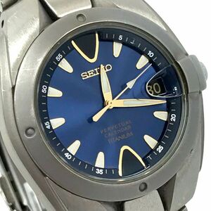 SEIKO セイコー パーペチュアルカレンダー 腕時計 8F32-0040 クオーツ アナログ ラウンド チタン ブルー ヴィンテージ コレクション