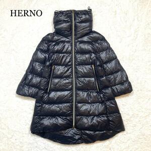 【極軽☆極暖】HERNO ヘルノ ダウンコート ハイネック ネイビー 黒 40