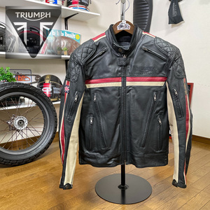 ☆TRIUMPH トライアンフ レザージャケット ブラック/50（M相当）D3Oプロテクター完備 ◆バイク シングルライダース アウター 本革