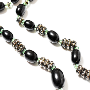 Antique　1920’s black×green glassbeads rhinestone necklace