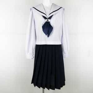 1円 セーラー服 スカート 上下3点セット 大きいサイズ 特大 中間服 青1本線 女子 学生服 兵庫書写中学 白 制服 中古 ランクC EY9783