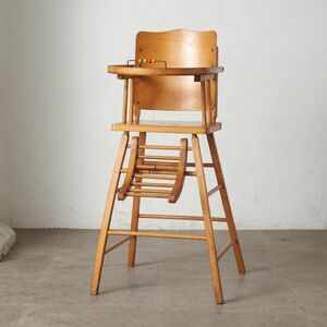IZ77759F★アンティーク ベビーチェア 子供 椅子 チャイルドチェア 木製 ハイチェア ダイニングチェア ディスプレイ 什器 オブジェ 年代物