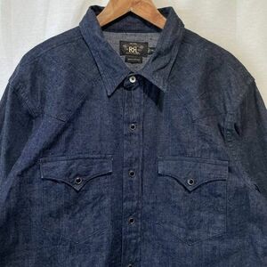 希少! 00s RRL USA製 デニムシャツ XXL リジット ビンテージ ラルフローレン OLD 90s