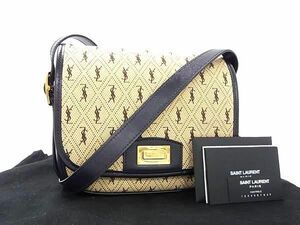 1円 ■極美品■ SAINT LAURENT サンローラン モノグラム サンローラン オールオーバー キャンバス ショルダーバッグ ベージュ系 AW3680