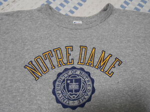 80’ｓトリコタグ！USA製！チャンピオン　NOTRE DAME　L　2段ラバープリント　Tシャツ　杢グレー　ノートルダム　88/12　アメリカ製
