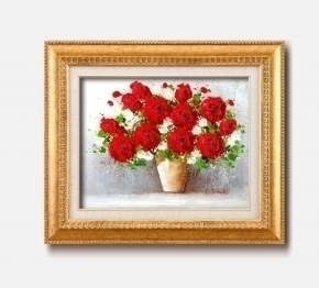 ●【送料無料】鈴木郁夫 油絵額F6号(金) 「赤いバラ」●
