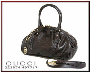 ☆美品GUCCI/グッチ スーキー グッチシマ 2Wayショルダー/ハンドバッグ ダークブラウン 223974 497717送料税込み！