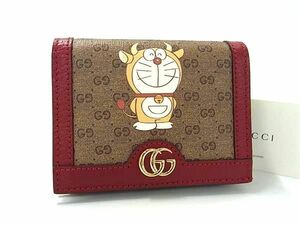 1円■新品■未使用■ GUCCI グッチ GGマーモント ドラえもんコラボ マイクロGG PVC×レザー 財布 ウォレット レッド系×ブラウン系 BI1767