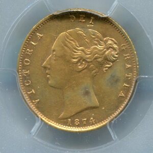 イギリス　1874年　1/2ソブリン金貨　NGC AU55 管理番号 N00-00-50