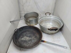 ▲OG▲業務用片手鍋29㎝、両手鍋36㎝、フライパン40㎝　３点セット　中古品　厨房機器　鉄製　アルミ　K2305-141　　