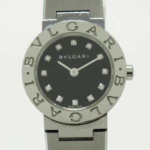 【中古】BVLGARI ブルガリブルガリ クオーツ SS レディース 腕時計 12P ダイヤ ブラック文字盤 BB23SS