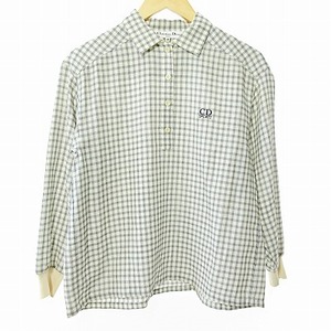 クリスチャンディオール Christian Dior SPORT ヴィンテージ ポロシャツ カットソー 長袖 チェック柄 ウール 白 黒 M 0329 IBO51 レディー