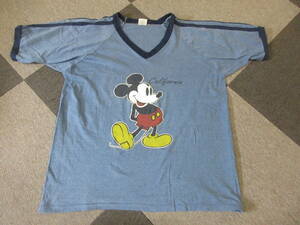 80s90s Velva Sheen ミッキーマウス Tシャツ XL Vネック USA製 リンガー ライン Disney Mickey ヴィンテージ オールド アメコミ
