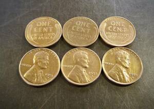  小麦1セントコイン 1950年～1959年6枚セット D刻印 送料無料 （13204）リンカーン 貨幣 硬貨 ペニー 北アメリカ古銭 USA