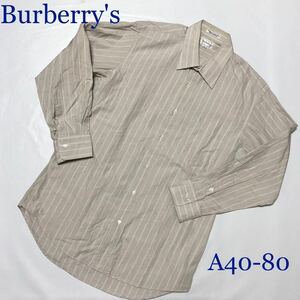 ■美品■Burberrys バーバリー　コットンシャツ　ワイシャツ　長袖　ベージュ　ストライプ　三陽商会　ビジネス　サイズS〜M