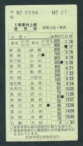 新潟車掌区乗務員発行　　１等車内上級変更券　　