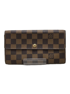 LOUIS VUITTON◆反り有/ポシェット・ポルト・モネ・カルトクレディ_ダミエ・エベヌ_BRW/PVC/BRW/レディース