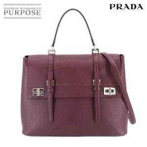 新品同様 プラダ PRADA サフィアーノ 2way フラップ ハンド ショルダー バッグ レザー グラナート ボルドー BN2790 90199338