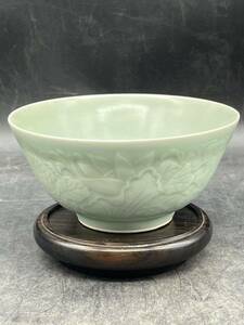 r6050707 中国美術 時代物 唐物 青磁　在銘　丸鉢 茶碗　